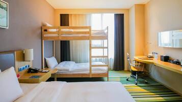 Family Double Room, Multiple Beds | Premium bedding, minibar, in-room safe, desk