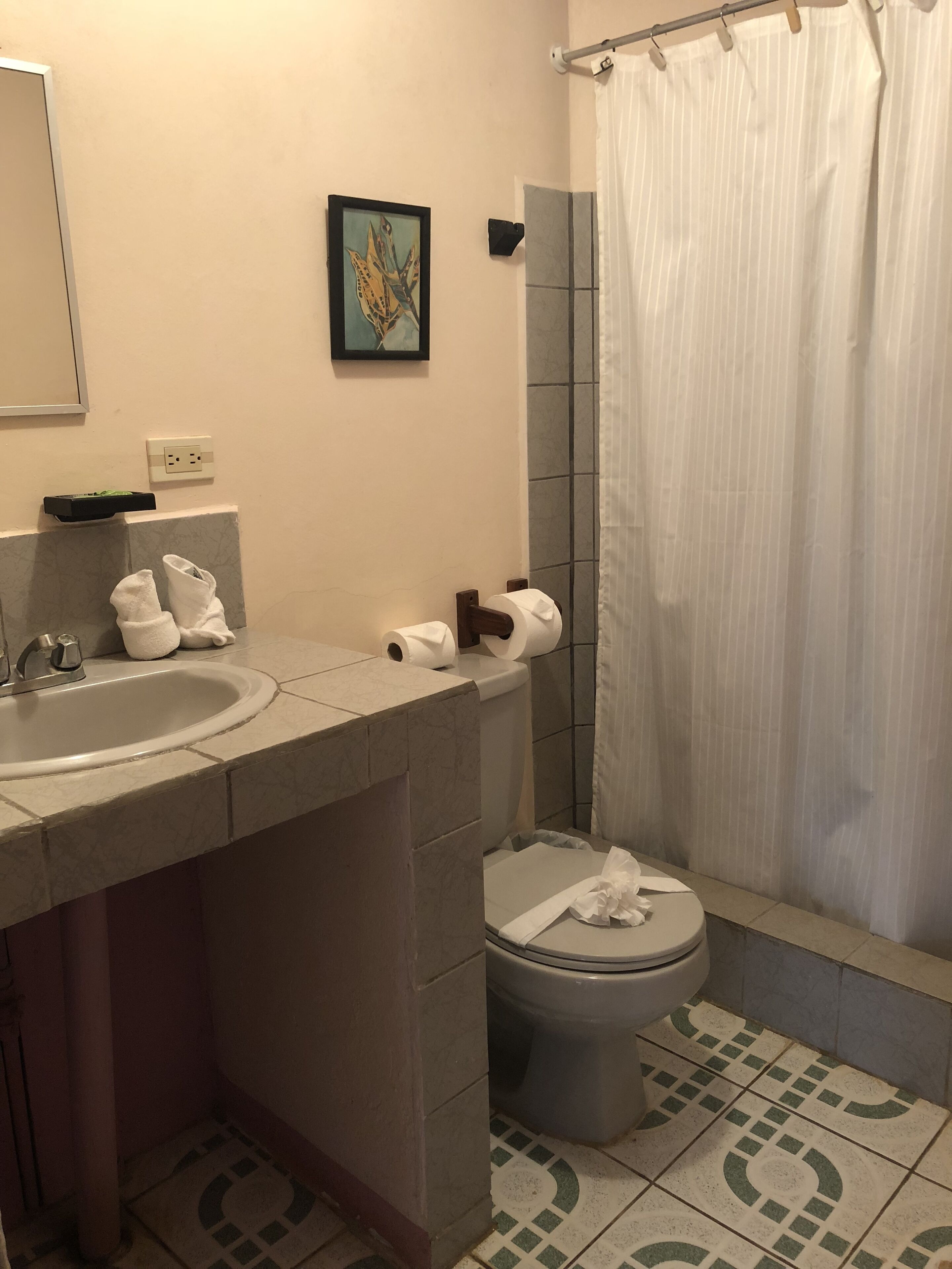 economy room | bathroom | shower, rainfall showerhead, towels