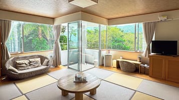 Japanese-style Quadruple Room, Balcony, Mountain View | Blackout curtains, WiFi, bed sheets