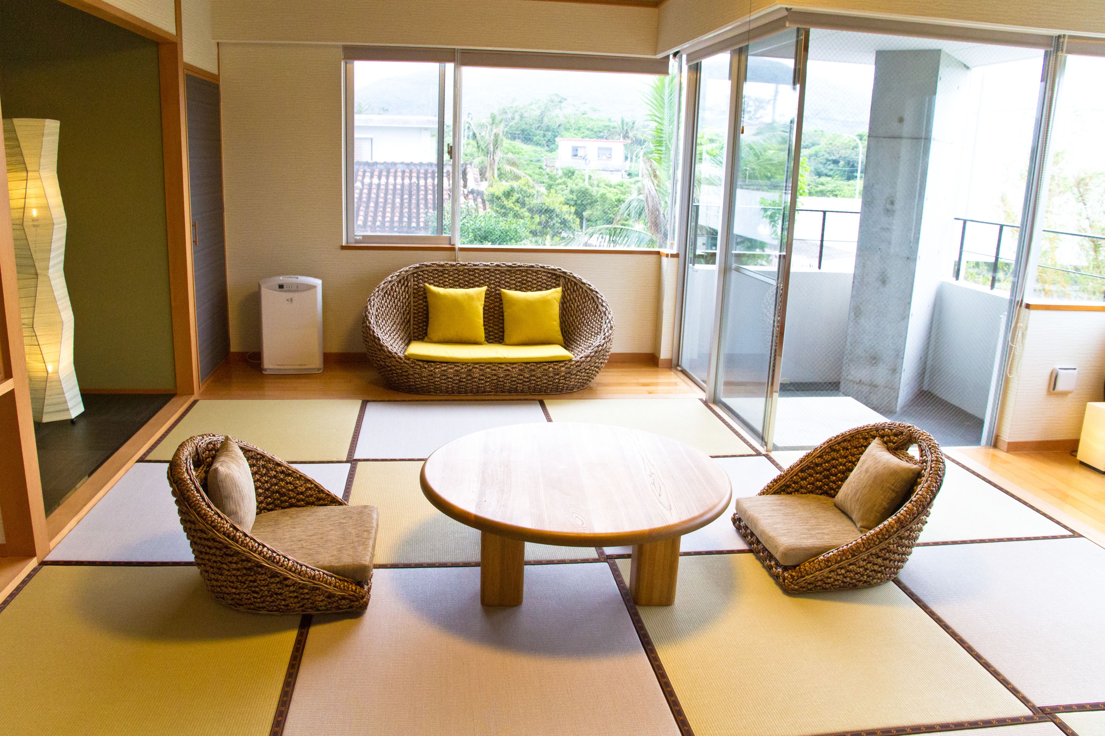japanese traditional room with 4 futon, mountain view | desk, blackout curtains