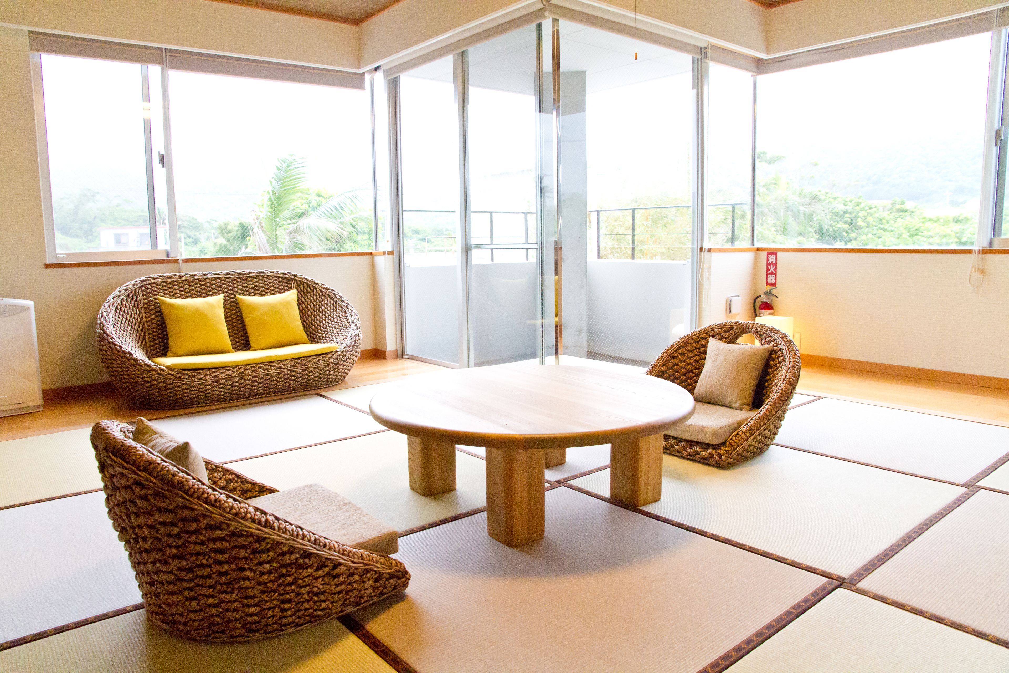 japanese traditional room with 4 futon, mountain view | desk, blackout curtains