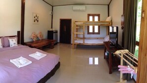 A room with a bed, a wooden bunk bed, a desk, and a window. - Banmaihom Amphawa (Amphawa)