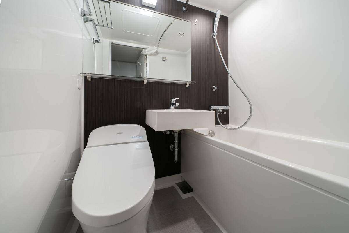 combined shower/bathtub, free toiletries, hair dryer, slippers