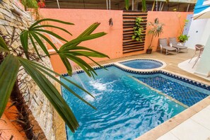 Outdoor pool, pool loungers