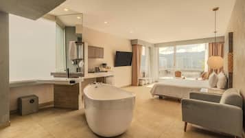 Suite, 1 King Bed (Upper Floor) | Bathroom | Shower, rainfall showerhead, free toiletries, hair dryer