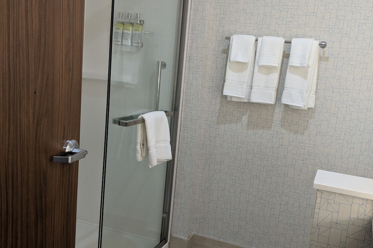 free toiletries, hair dryer, towels