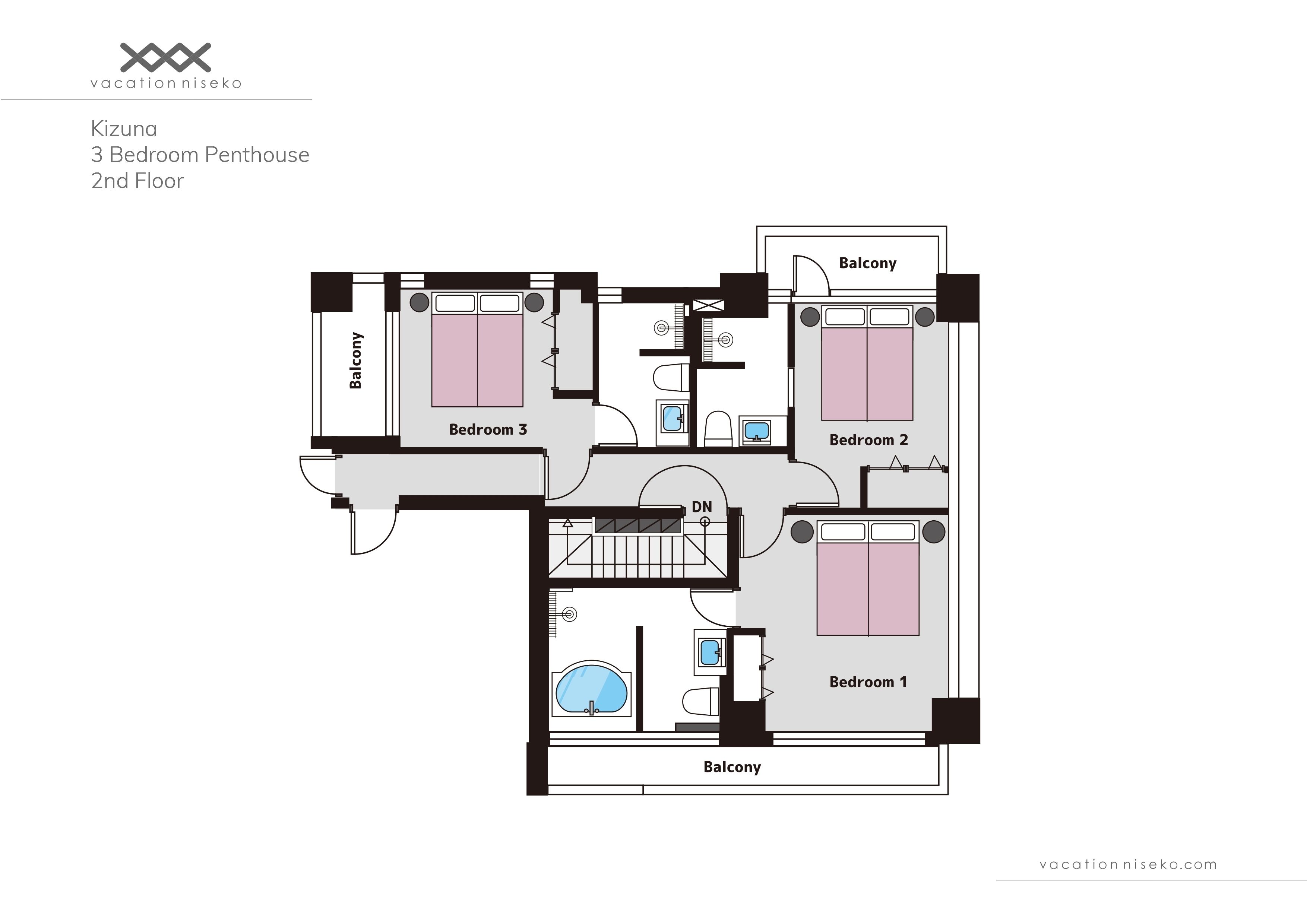 Eine 3-Zimmer-Penthouse-Wohnung im 2. Stock mit Balkon.