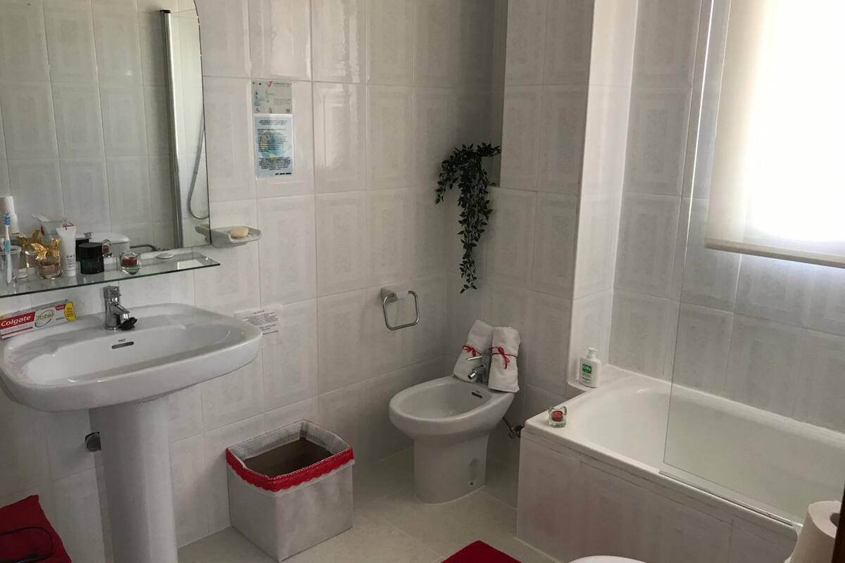 free toiletries, hair dryer, bidet, towels