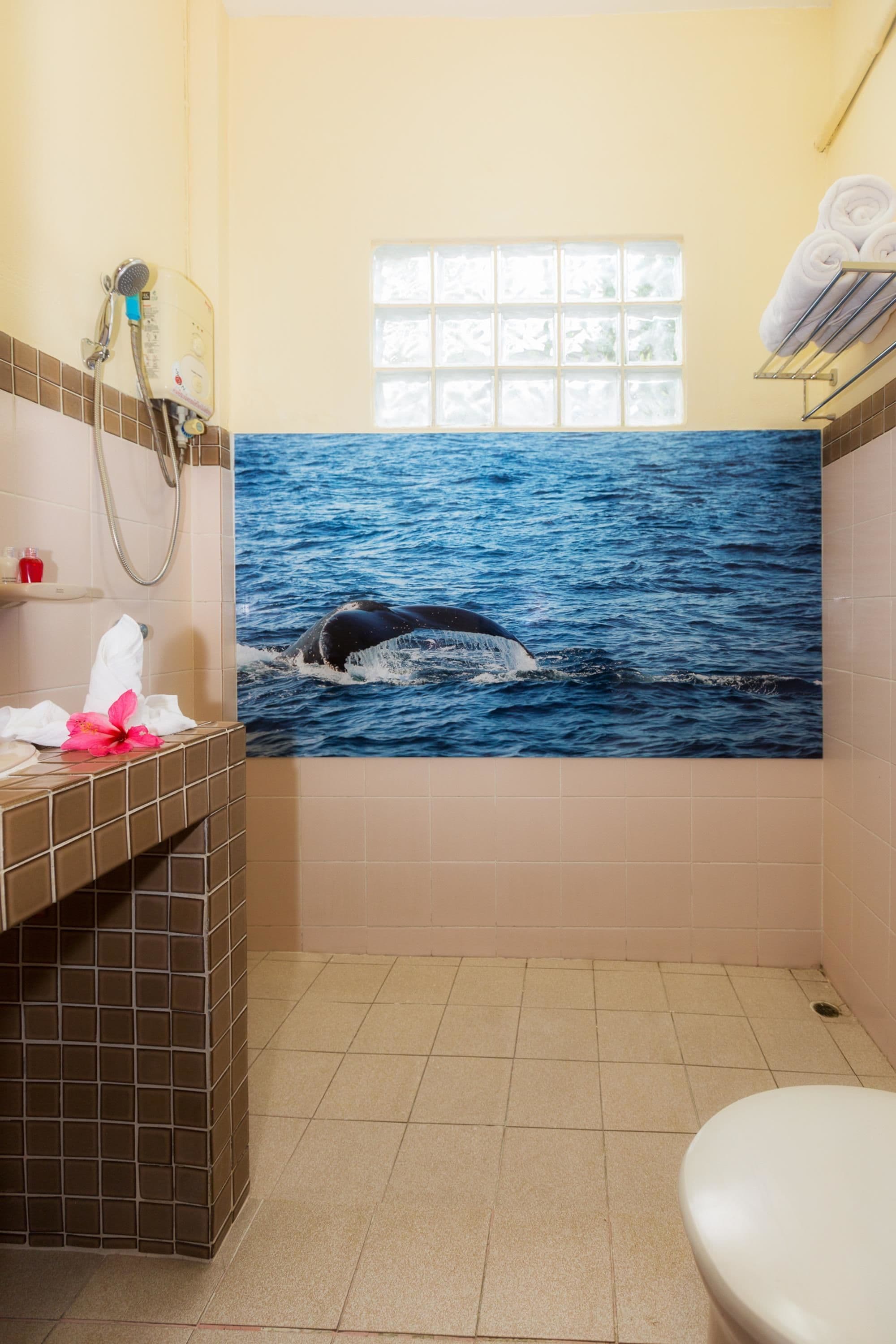 shower, designer toiletries, hair dryer, bathrobes