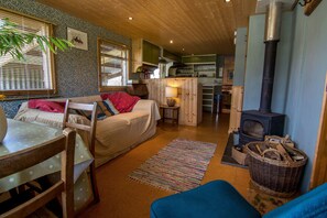Cabin (upcycled static caravan) | Premium bedding, iron/ironing board, free WiFi - Ceridwen Glamping, Double decker Bus and Yurts (Llandysul)