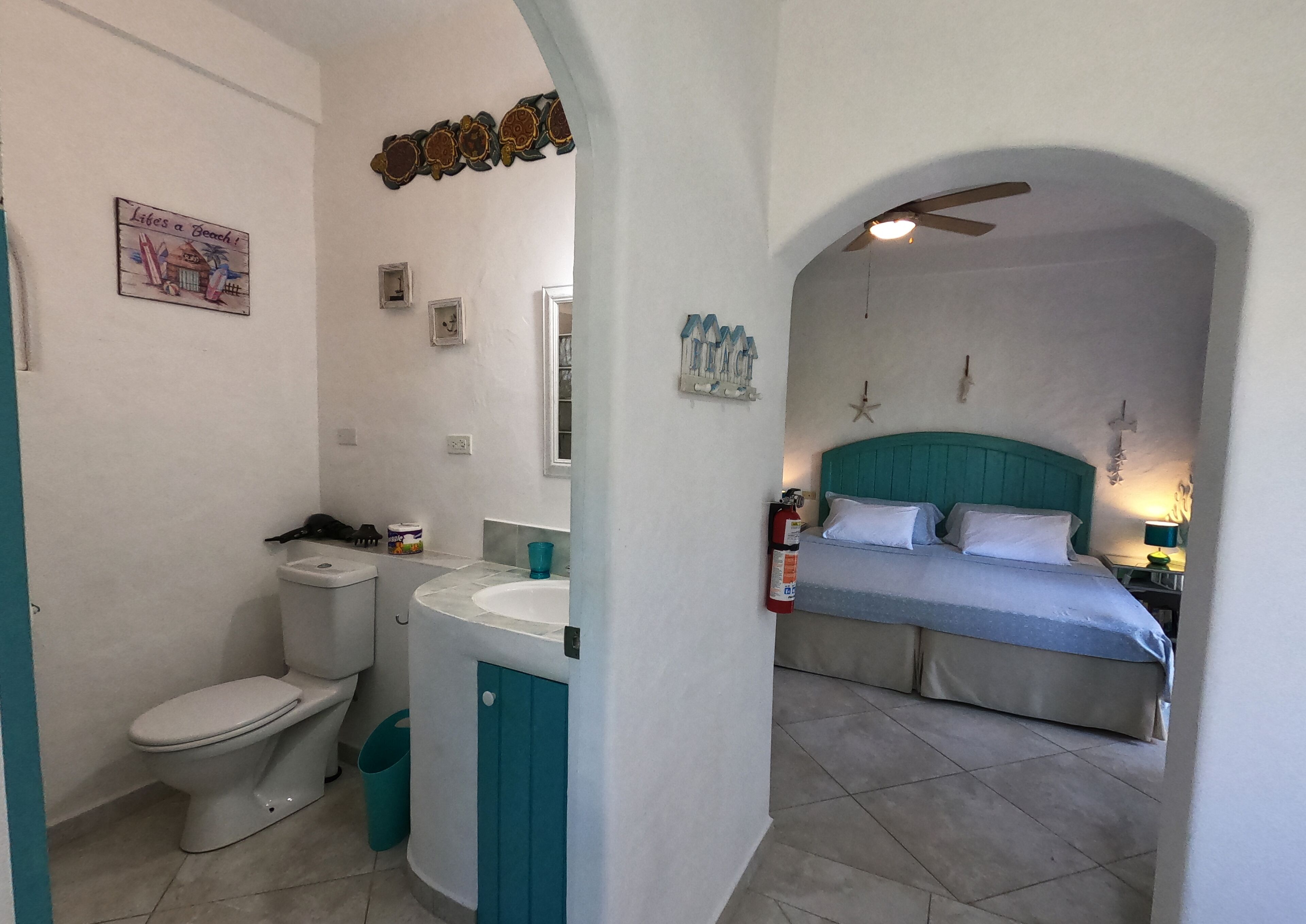 apartment | bathroom | shower, hair dryer, towels