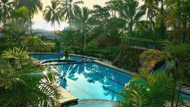 A swimming pool surrounded by palm trees, with a clear sky in the background. - Northsky Beach Resort (Sogod)