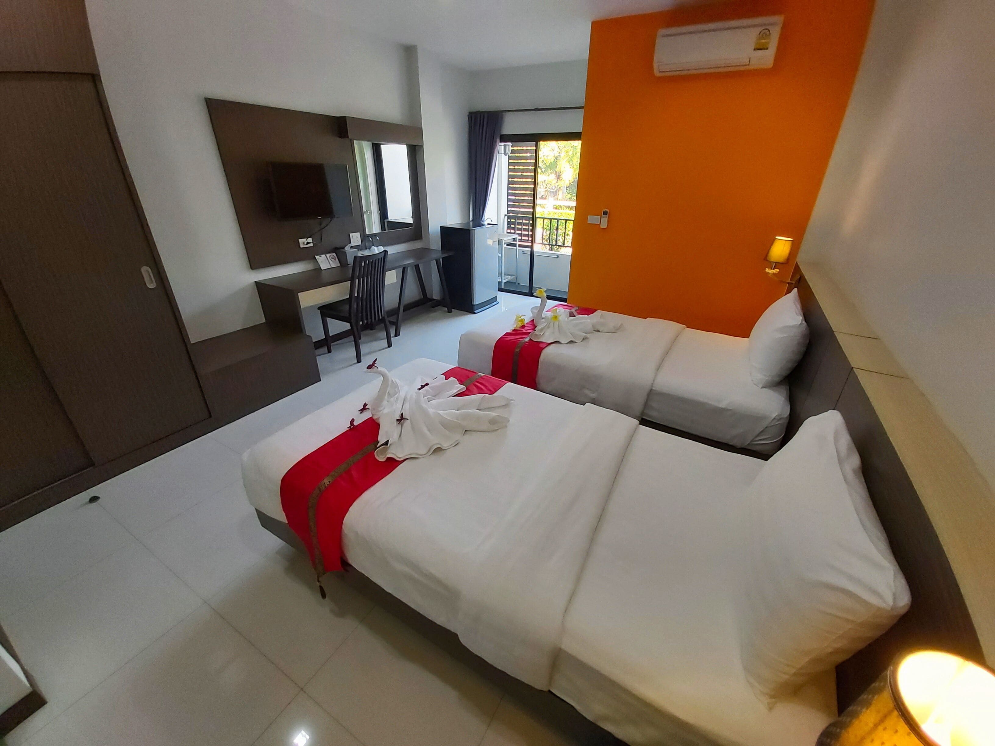 Desk, blackout curtains, free WiFi, bed sheets