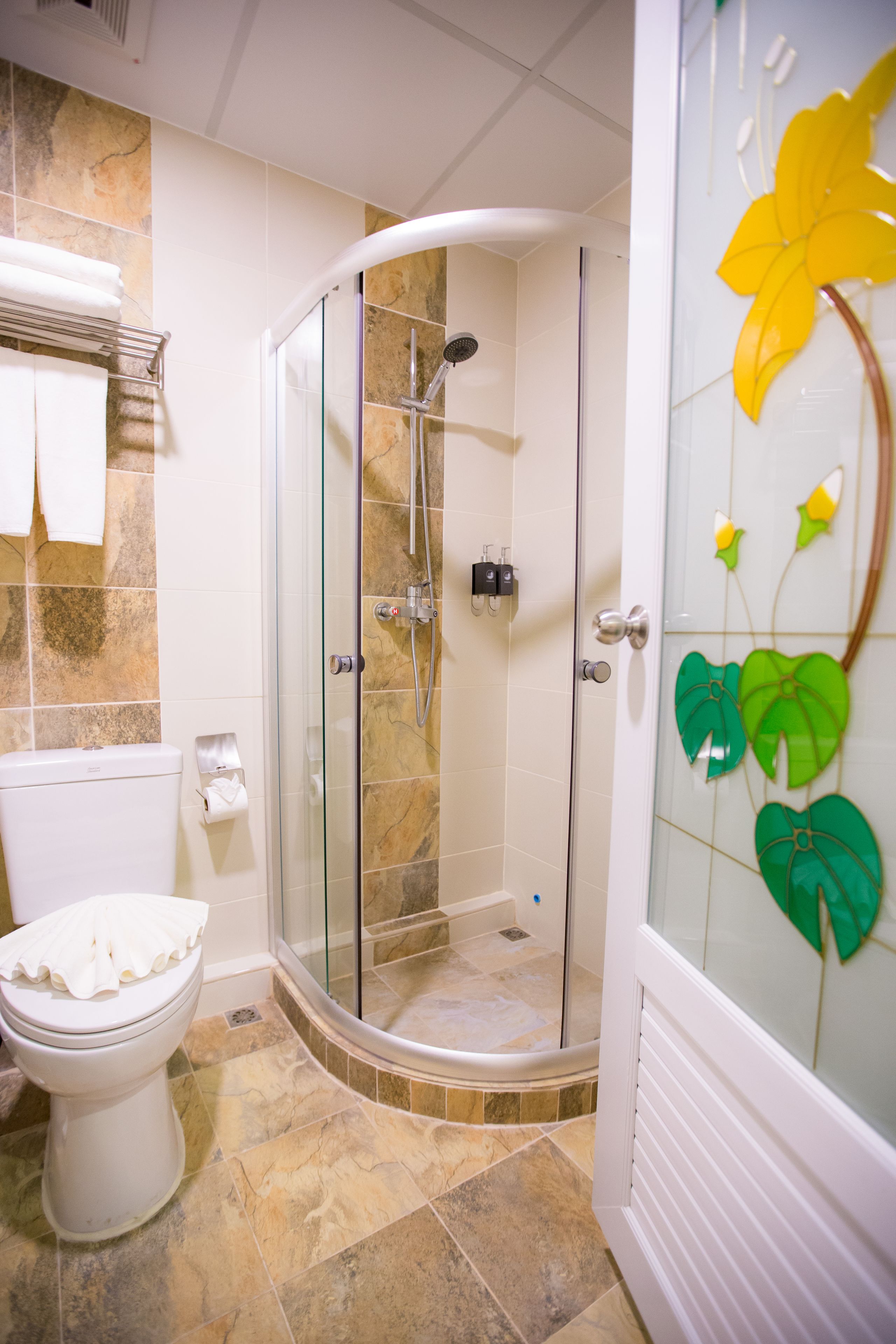 shower, free toiletries, hair dryer, slippers