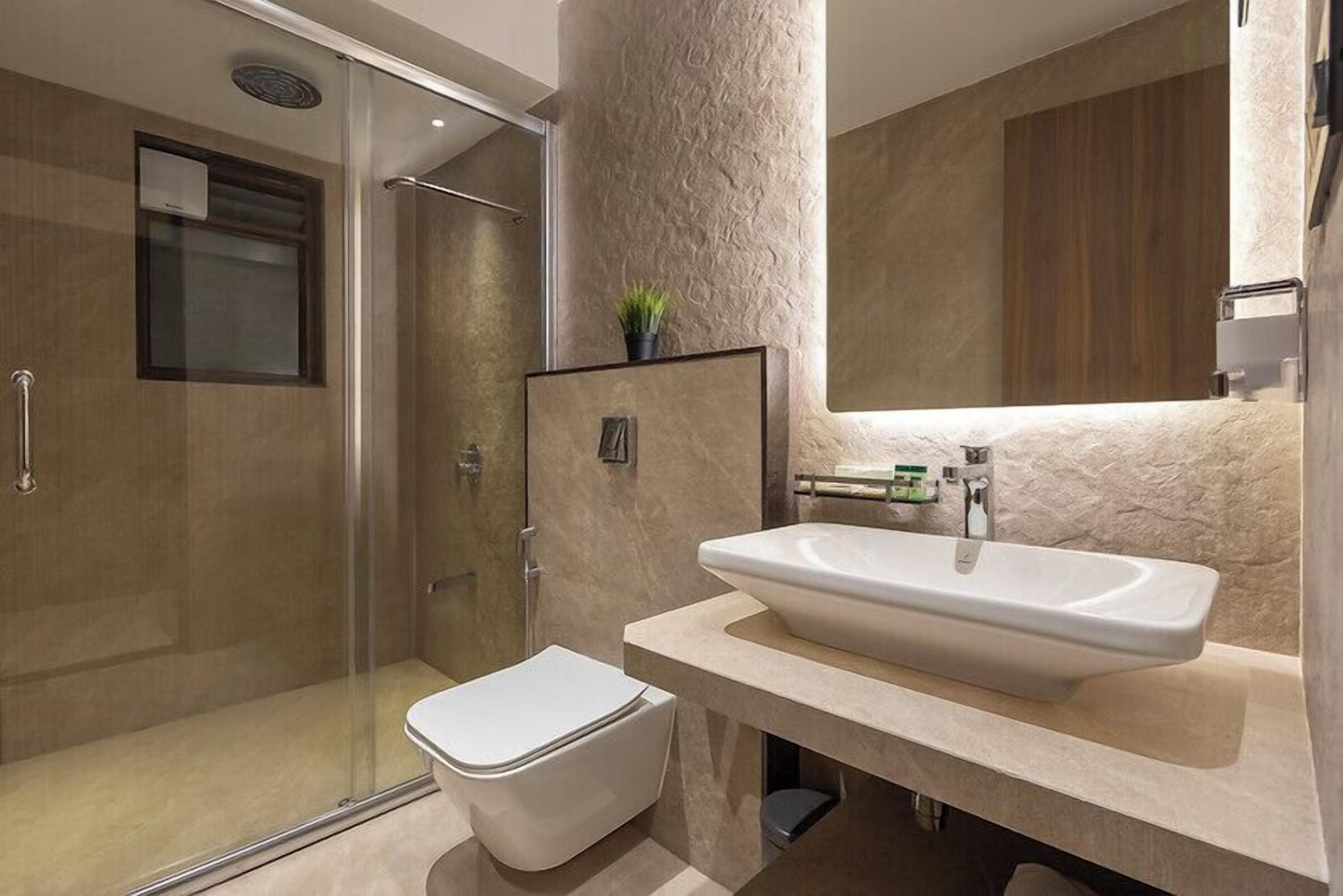 Shower, rainfall showerhead, hair dryer, slippers