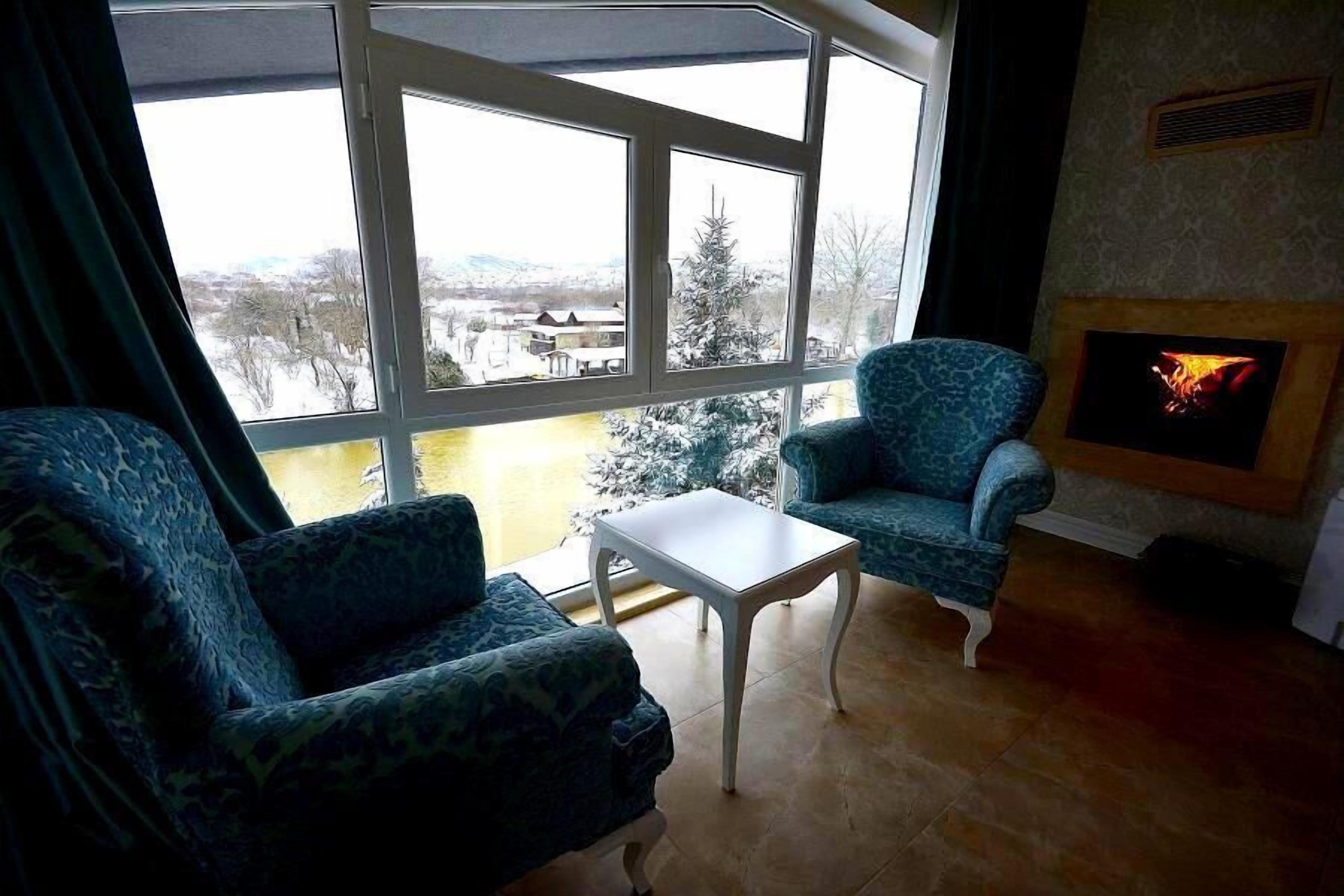 deluxe double room, fireplace, river view (jakuzi) | living area | 28-inch lcd tv with satellite channels, tv