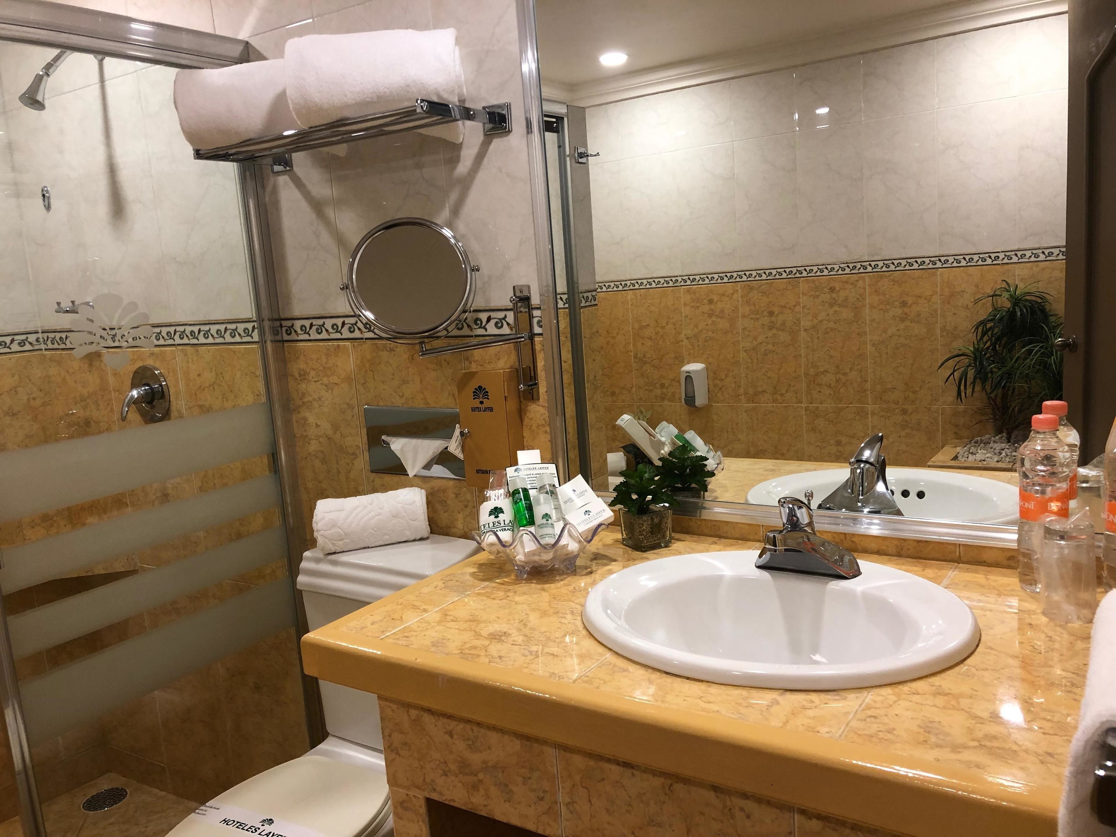 free toiletries, hair dryer, slippers, towels