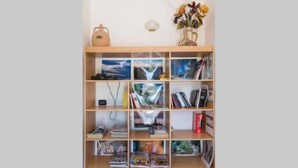 A bookshelf with various books and decorative items. - B&B Shalom (Condofuri)