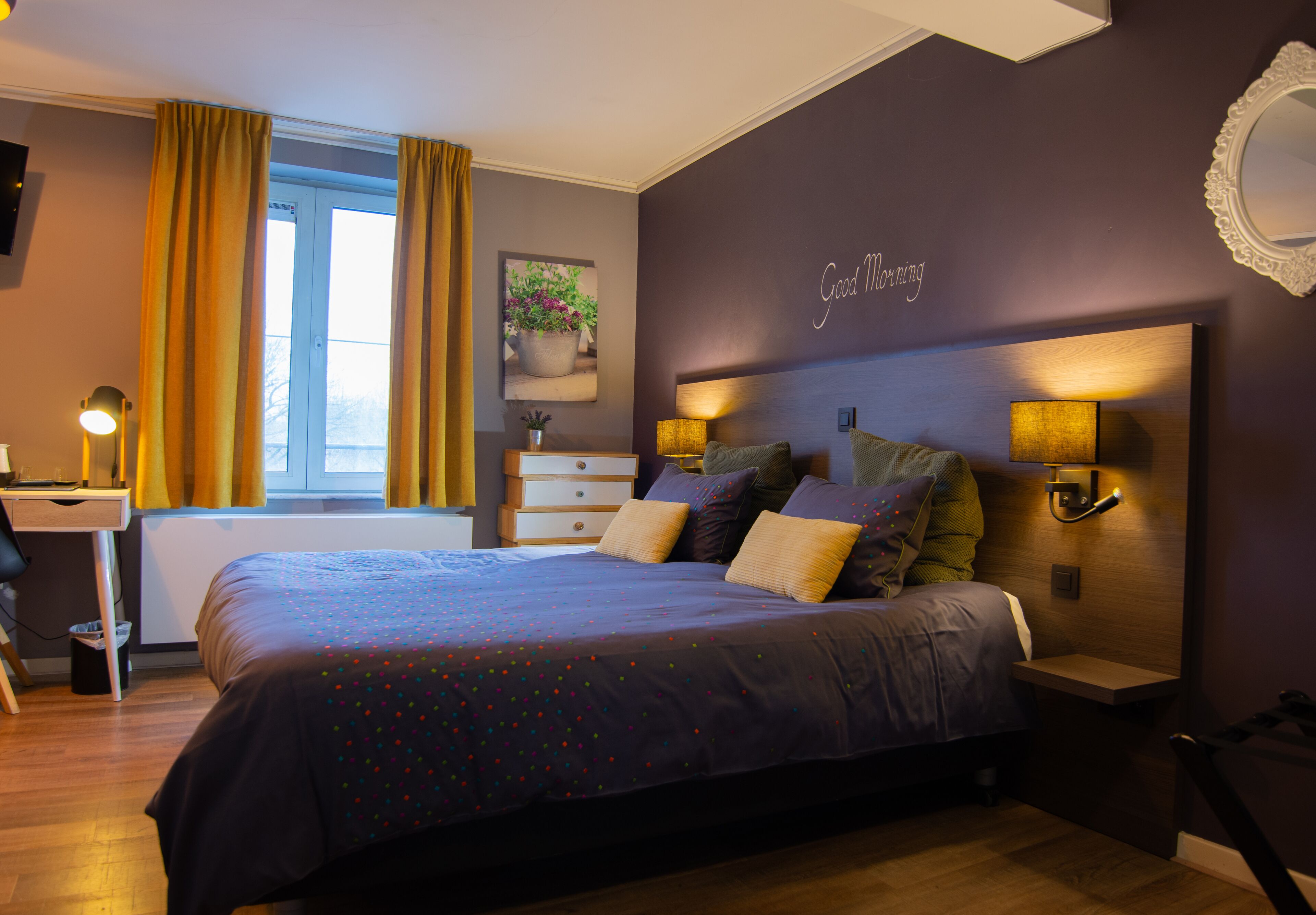 deluxe double room | desk, laptop workspace, blackout curtains, iron/ironing board