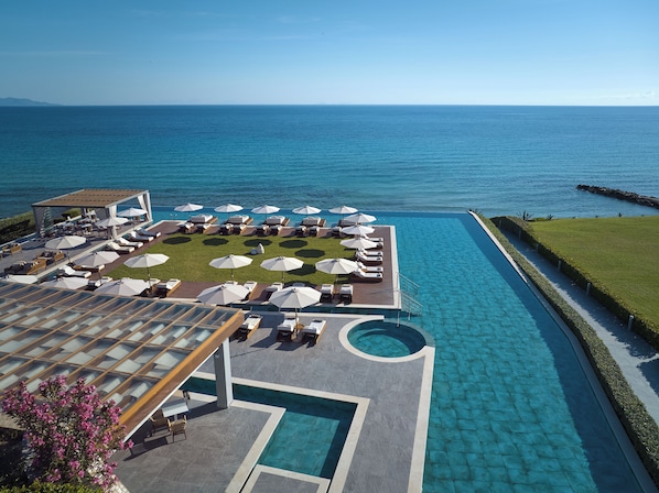 Indoor pool, seasonal outdoor pool, free pool cabanas, pool umbrellas