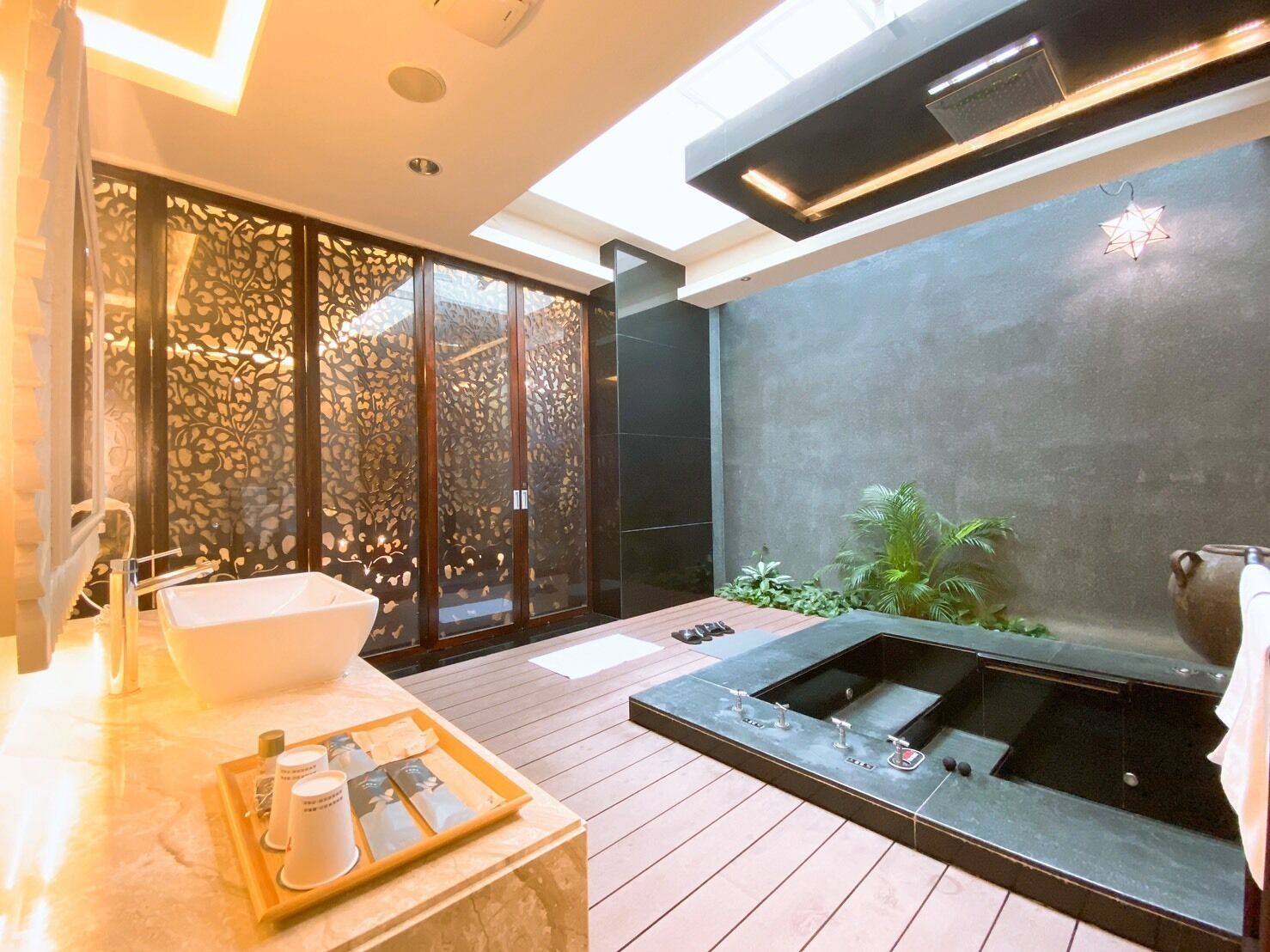 romantic double room | bathroom | separate bathtub and shower, jetted bath, rainfall showerhead