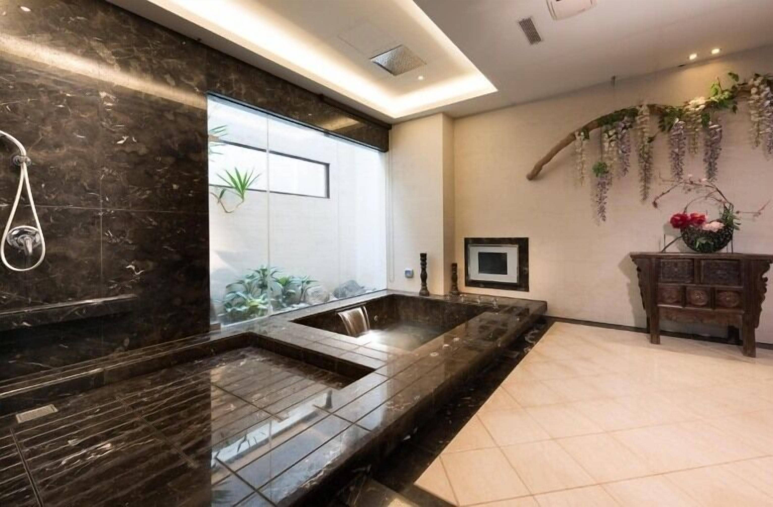 romantic double room | bathroom | separate bathtub and shower, jetted bath, rainfall showerhead