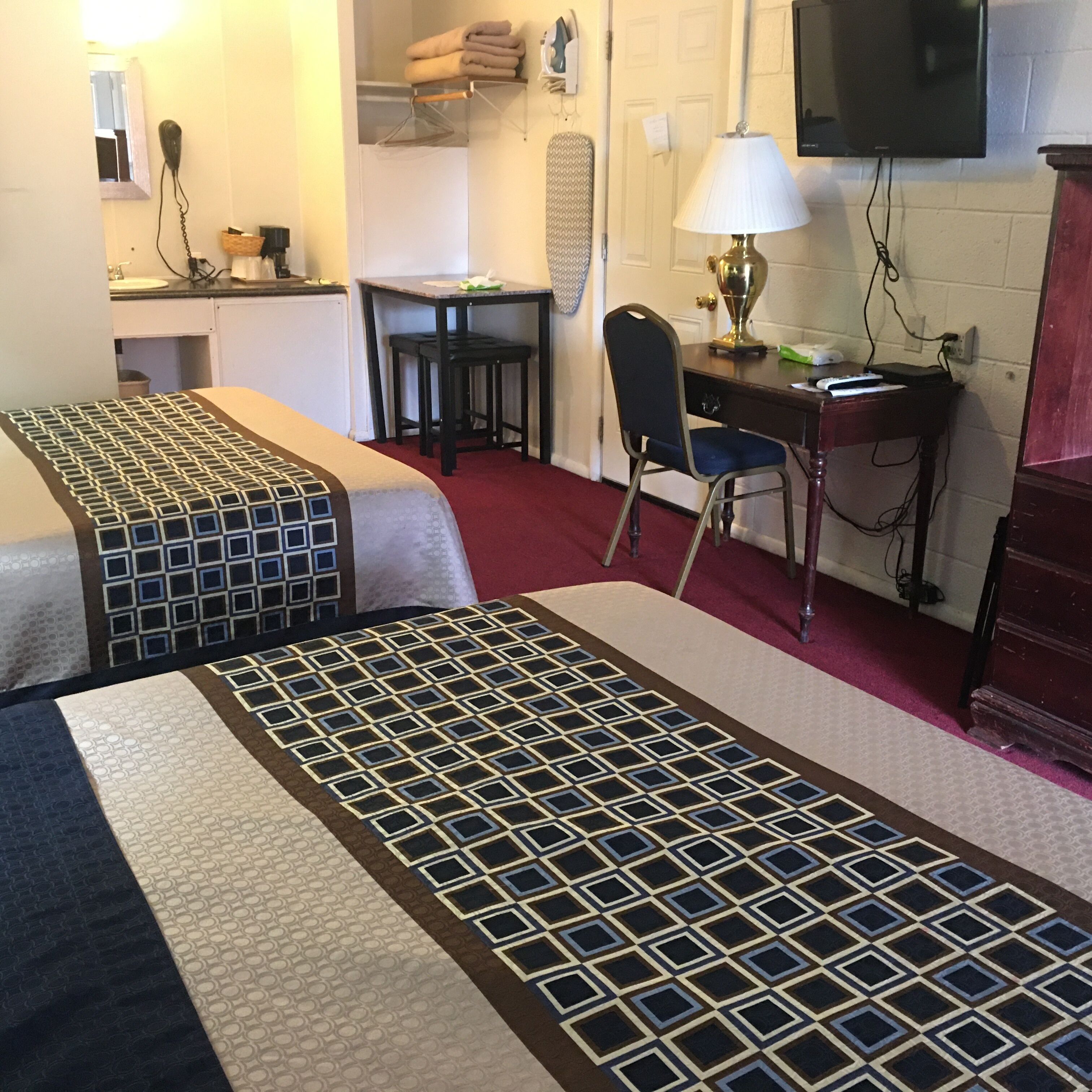 room, 2 queen beds | desk, iron/ironing board, free wifi, bed sheets