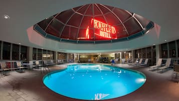 Indoor pool, pool umbrellas, sun loungers