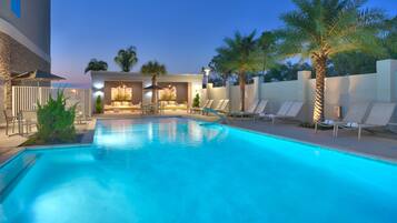 Outdoor pool, open 10:00 AM to 11:00 PM, free cabanas