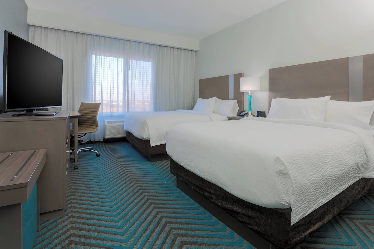 Room, 2 Queen Beds | 1 bedroom, desk, laptop workspace, blackout drapes