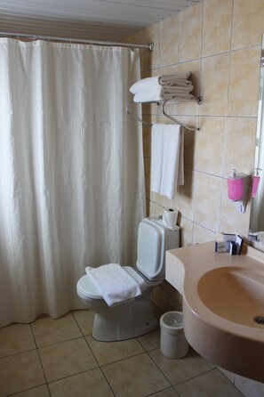 Habitación estándar | Baño | Ducha, artículos de higiene personal gratuitos y secador de pelo