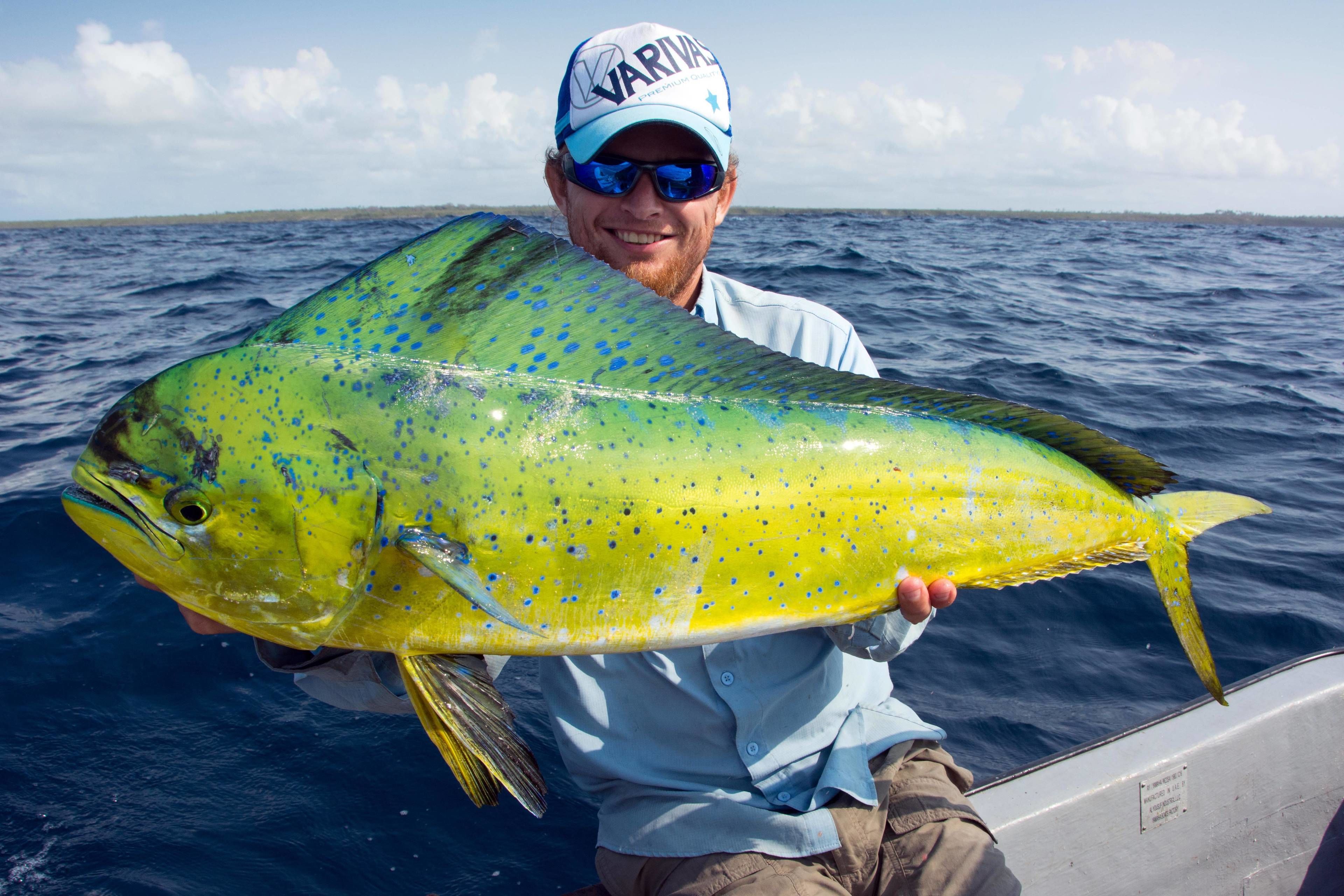 A person holding a large fish on a boat.