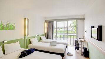 Family Room, 2 Double Beds | Desk, blackout curtains, soundproofing, iron/ironing board