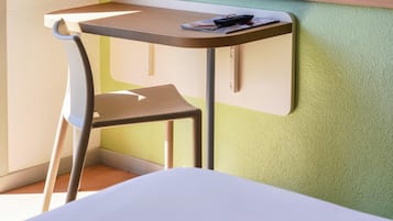 Desk, blackout curtains, soundproofing, iron/ironing board
