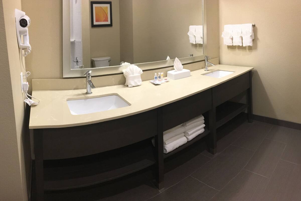 free toiletries, hair dryer, towels, soap