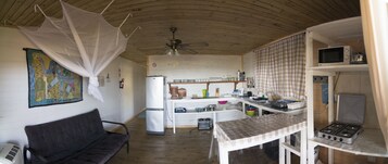 Fridge, microwave, stovetop, electric kettle