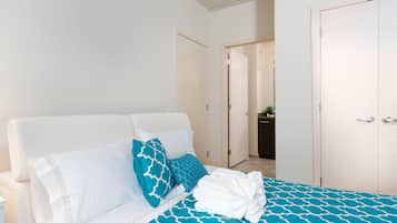 2 bedrooms, premium bedding, desk, soundproofing