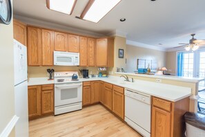 Family House, 3 Bedrooms, Ocean View, Sea Facing | Private kitchen | Fridge, microwave, coffee/tea maker - Pavilion Watch 2B 3 Bedroom Holiday Home By My Ocean Rentals (Folly Beach)