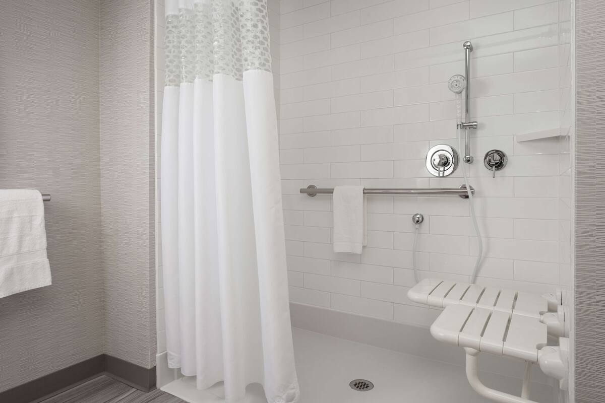 room, 1 king bed, accessible, non smoking (roll in shower) | bathroom | free toiletries, hair dryer, towels