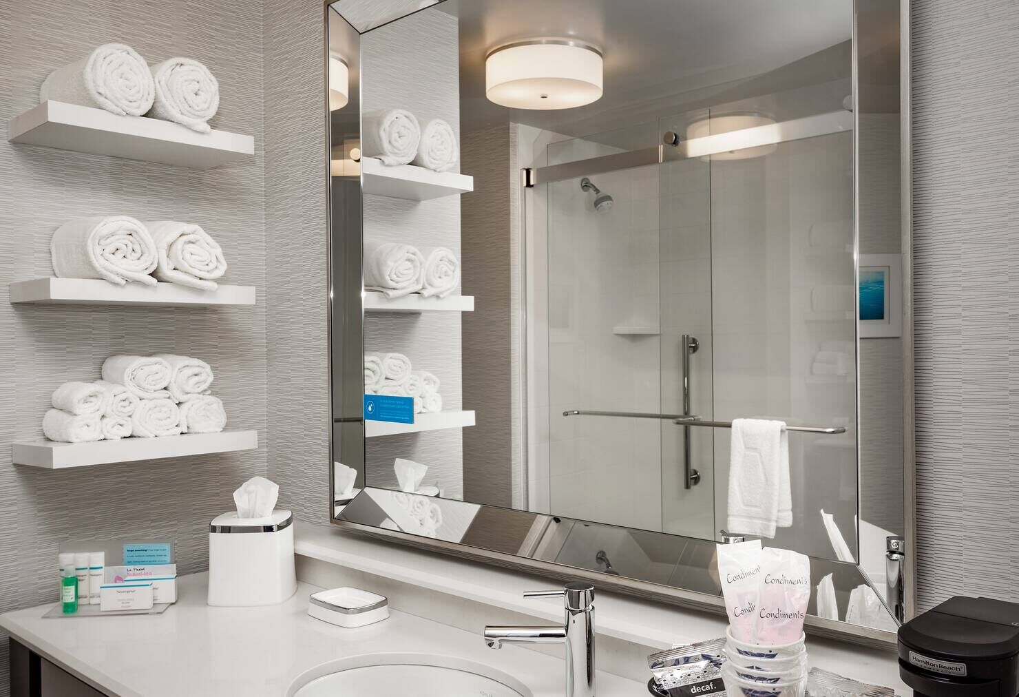 free toiletries, hair dryer, towels