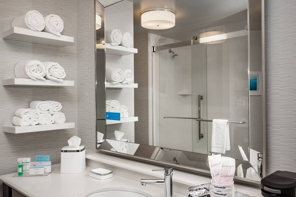 free toiletries, hair dryer, towels