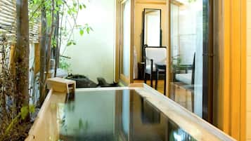 Connecting Japanese Room with Open-air Bath | Bathroom | Combined shower/tub, spring water tub, free toiletries, hair dryer