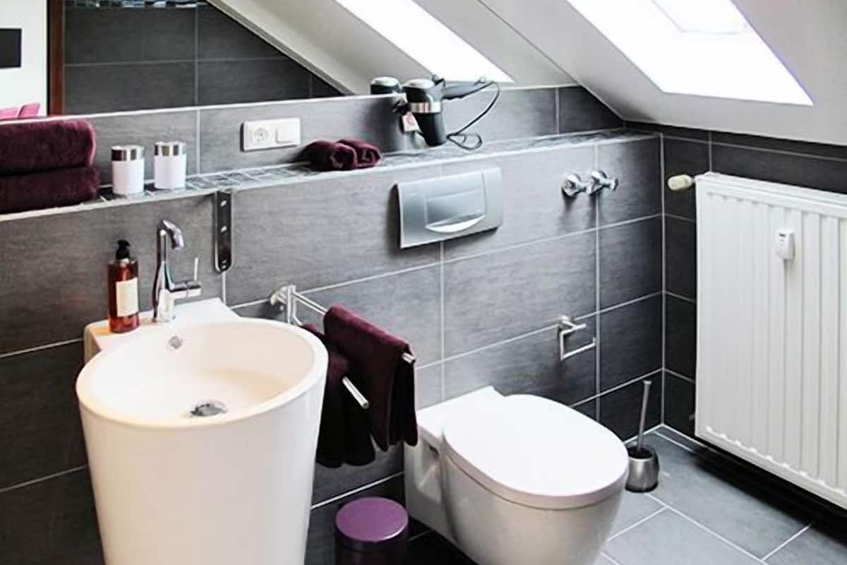 basic double room | bathroom | shower, free toiletries, hair dryer, towels