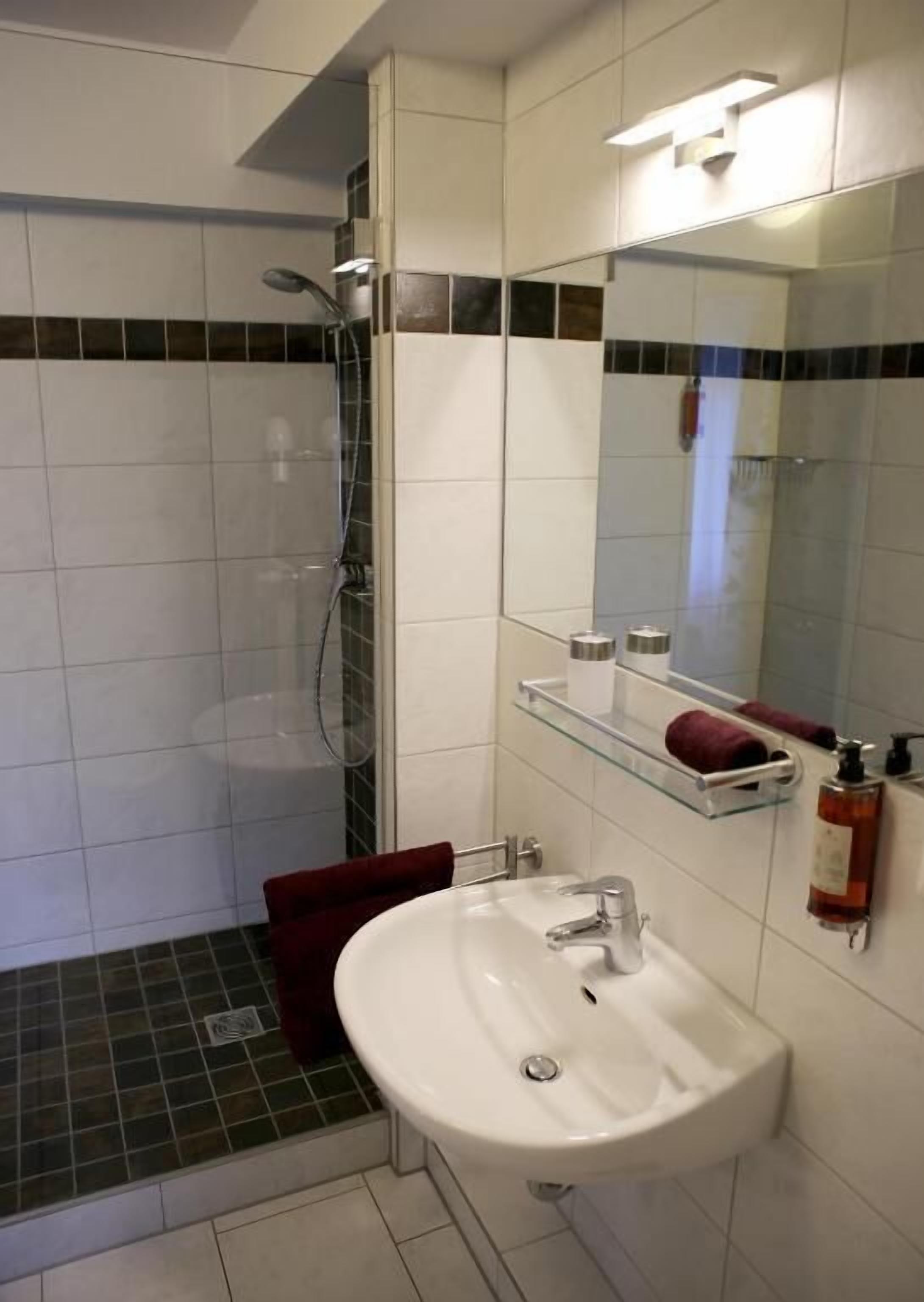 shower, free toiletries, hair dryer, towels