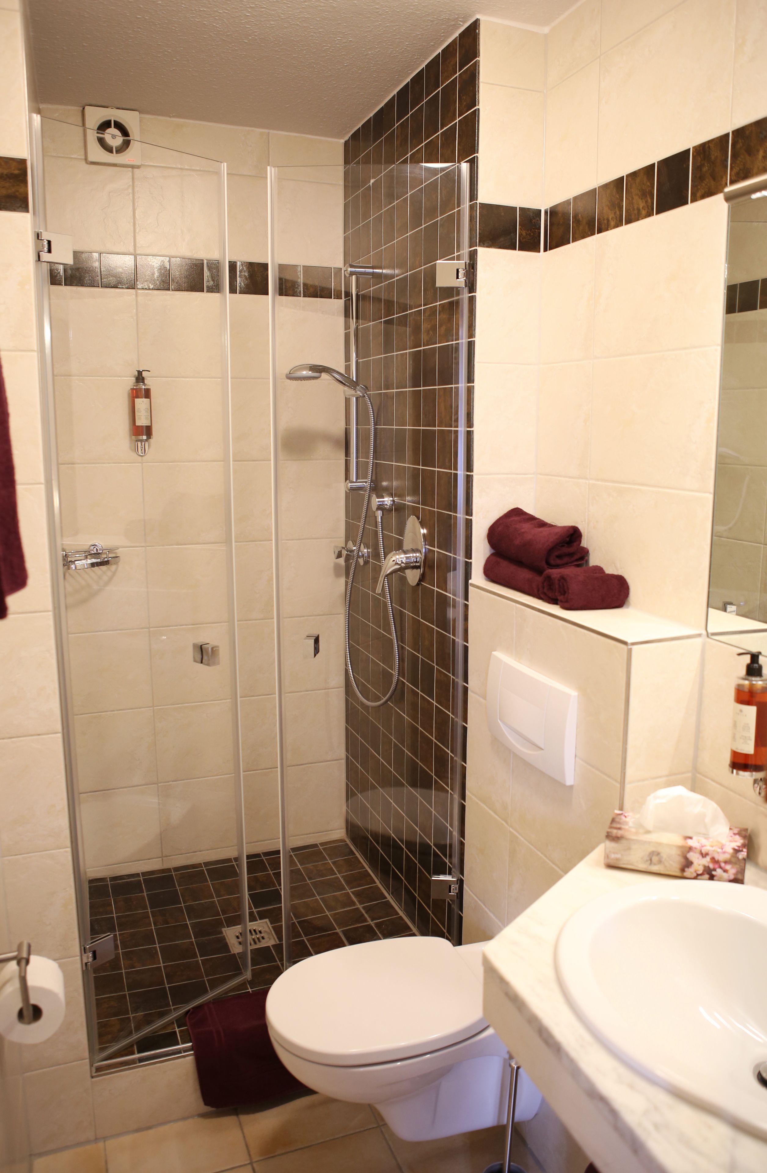 basic double room | bathroom | shower, free toiletries, hair dryer, towels