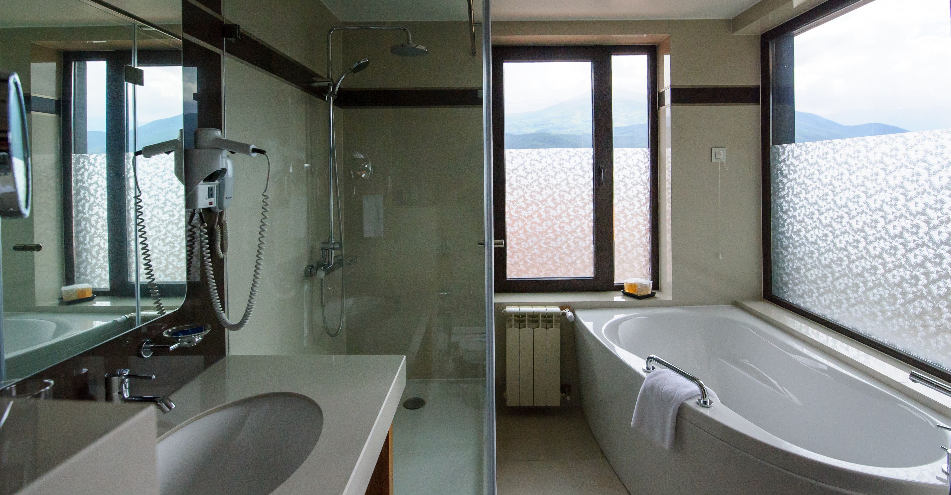 free toiletries, hair dryer, bathrobes, bidet