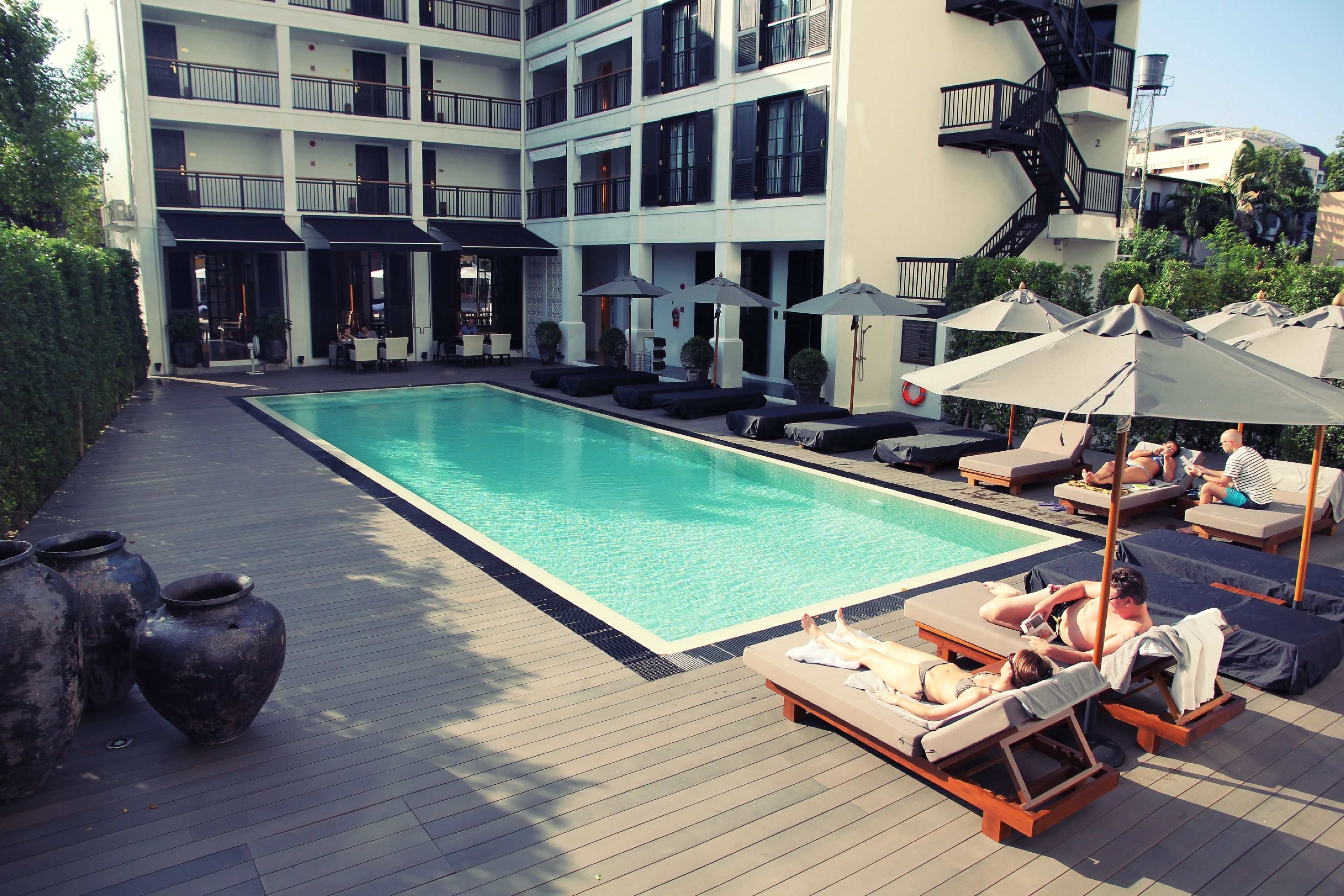 Outdoor pool, open 7 AM to 10 PM, sun loungers