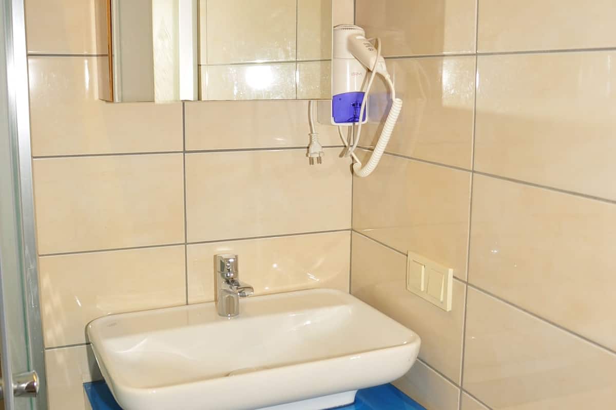 shower, free toiletries, hair dryer, slippers