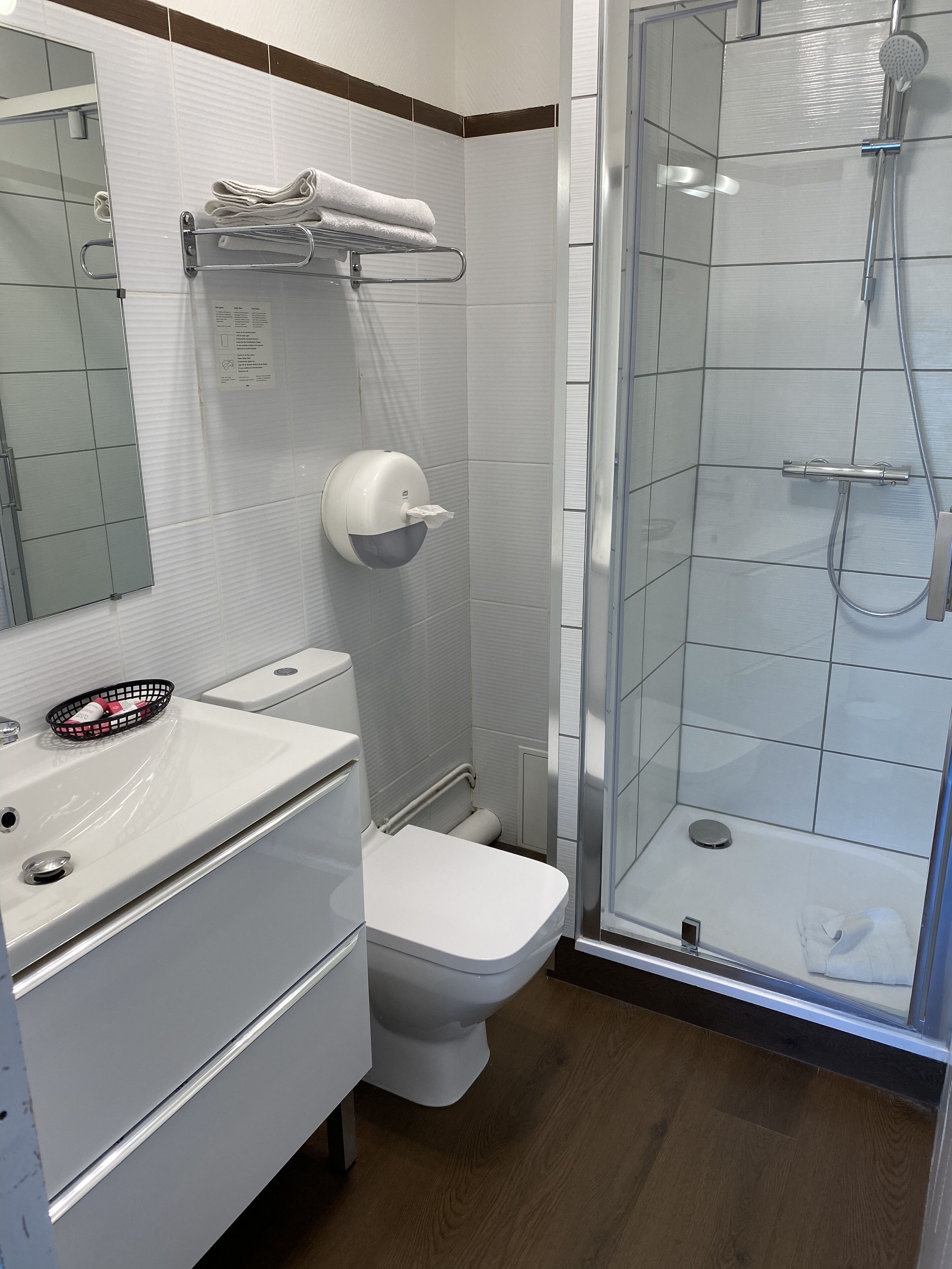 free toiletries, hair dryer, towels