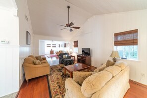 Family House, 4 Bedrooms, River View | Living area | DVD player - E Huron 308 4 Bedroom Holiday Home By My Ocean Rentals (Folly Beach)